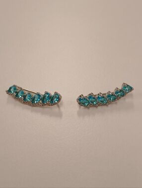 NEW! Stunning White Gold Platex Teal Crystal Ear Climbers - Pretty Bird